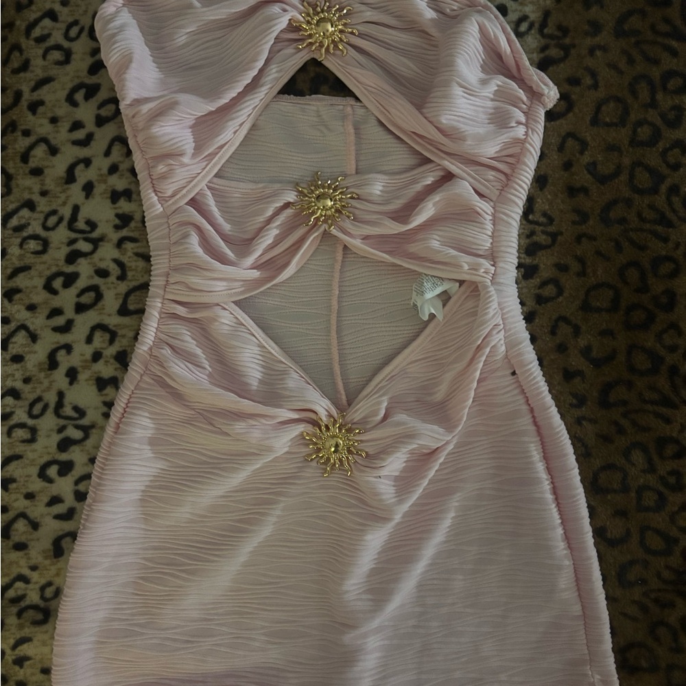 SHEIN Pink Open Front Jumper with Gold Accents